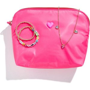 Pink Pouch with Jewelry Set