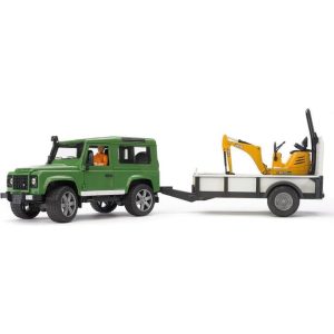 Land Rover with Trailer, Worker & JCB Excavator