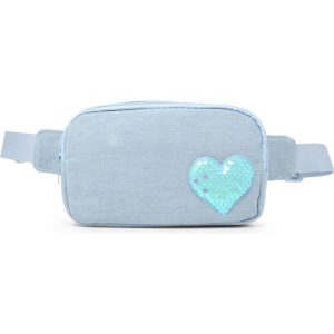 Sequin Heart Belt Bag for Kids - Blue (Denim)