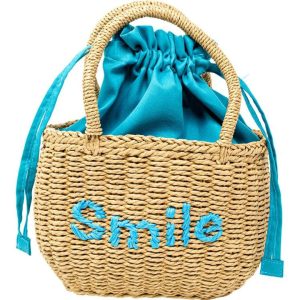 Wicker Basket Bag "SMILE" - Blue